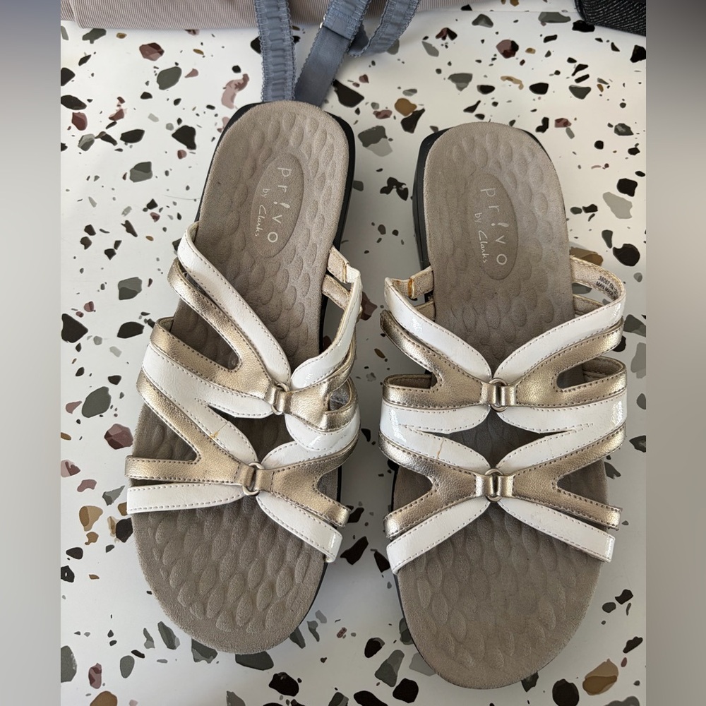 Gold and White Women's Sandals